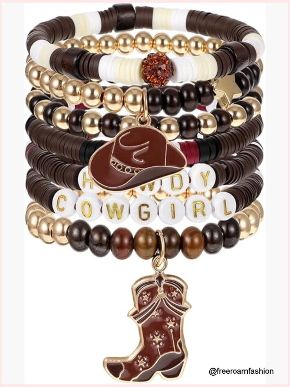 7 Pcs Cowgirl Beaded Bracelets Stackable Western with Hat Boot Charms